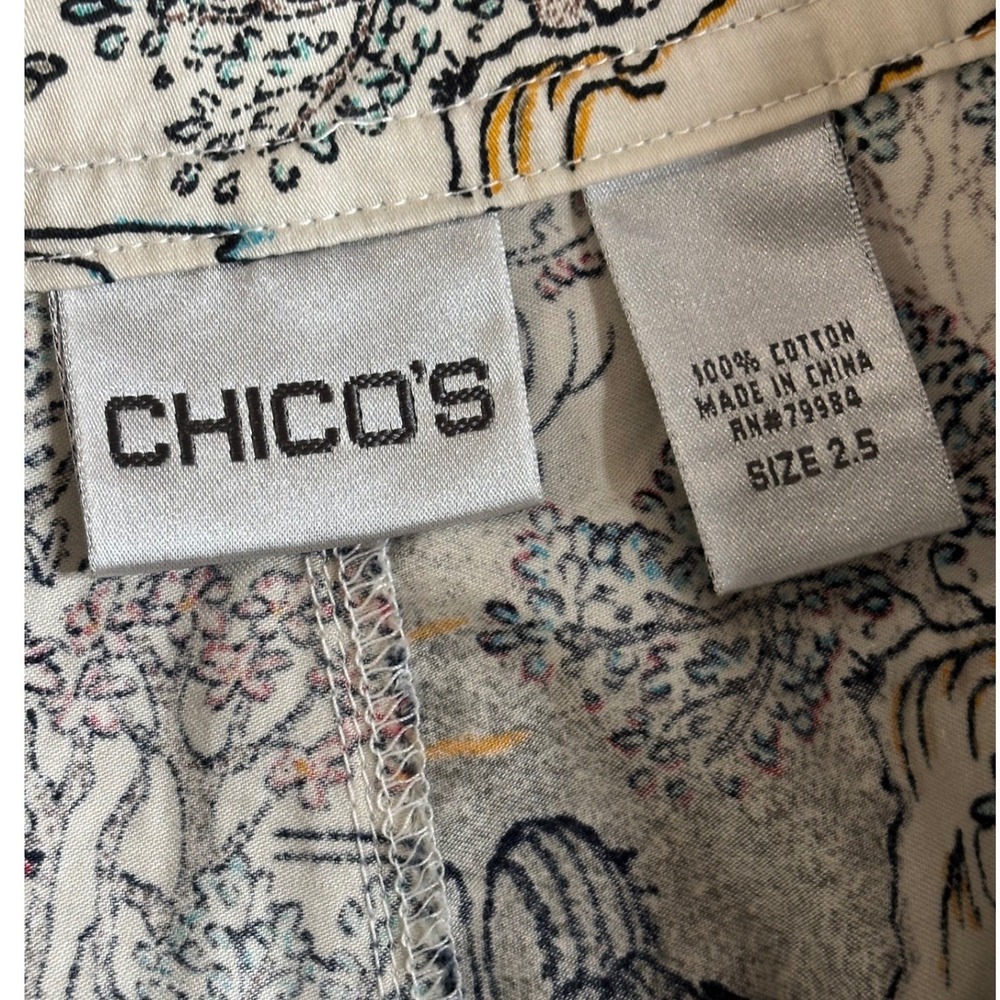 Chico's Chinoiserie Toile Wide Leg Cotton Crop Pants L Maximalist Coastal Resort - Picture 3 of 6